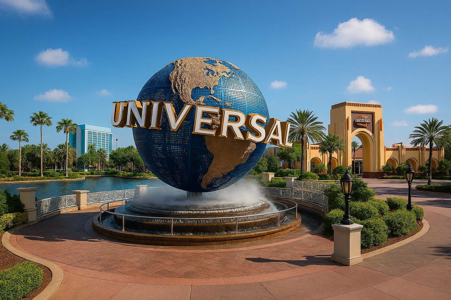 Universal Studios globe with entrance view.